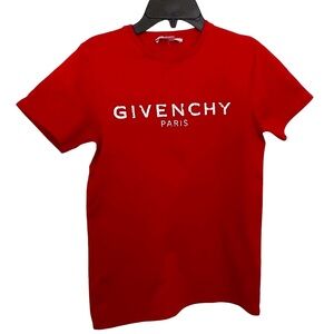 Authentic Givenchy Boy's Short-Sleeve T-shirt with Distressed Logo Red Size 12